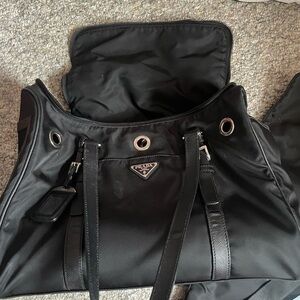 Prada Black Nylon Handbag with Silver Accents